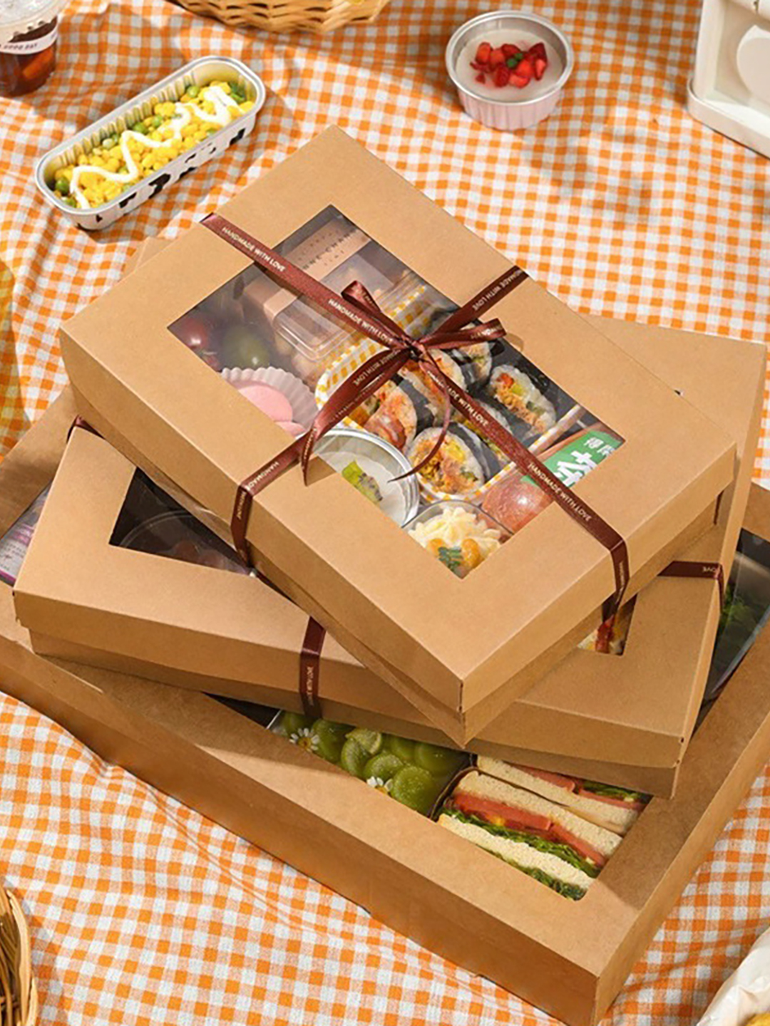 Disposable Kraft Paper Meal Lunch Box, Fruit, Salad, Picnic, Event