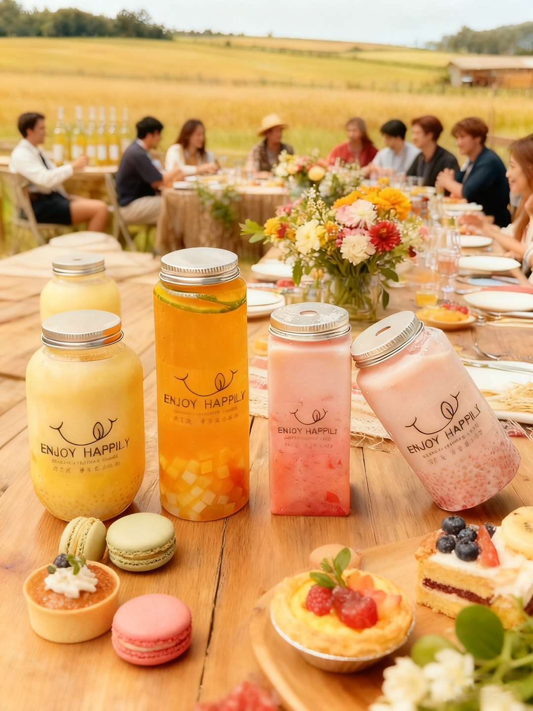 Disposable Plastic PET Milk Tea Beverage Bottle 500ml Capacity Round Bottles With Lid