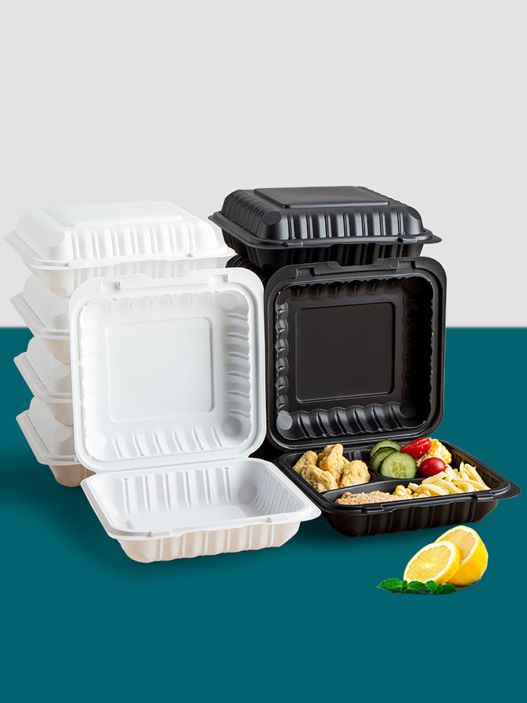 9 Inch Disposable Plastic Takeaway Packaging Three compartments Lunch Box